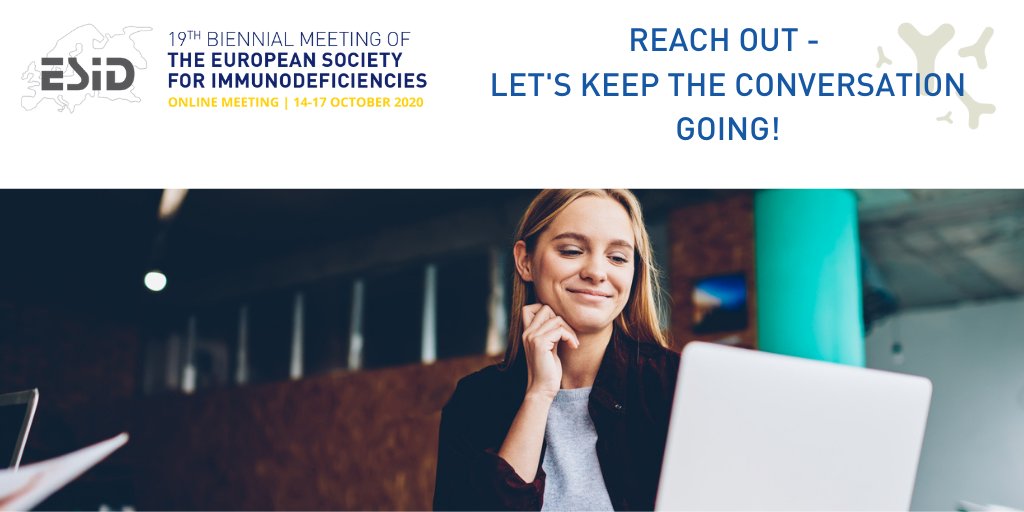 ESIDsociety's tweet photo. #ESID2020 🙋
We know it’s not the same this year, but there is still a lot you can do online – keep in touch with the connections you have made and debrief with colleagues and fellow attendees.
It has never been easier to reach out!
#primaryimmunodeficiency #PID #WorldPIWeek https://t.co/EohZFFp31X