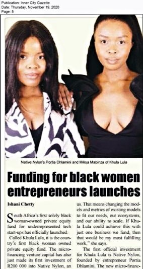 KhulaLula's tweet photo. We're thrilled to have our funding story and investment in @NativeNylon featured in the Gauteng based community newspaper, the Inner City Gazette. https://t.co/nsWIdD0I1C
