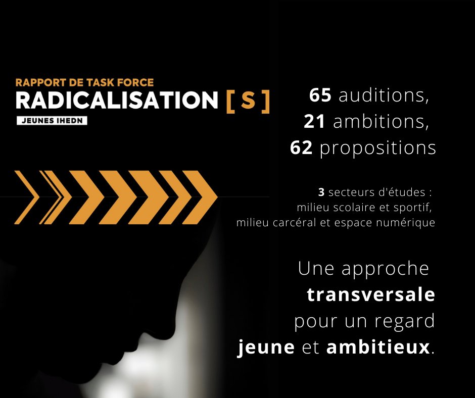 Jeunes_IHEDN's tweet photo. [ Radicalisation[s] ⚫️ ] Le 25/11, nous diffuserons nos 21 ambitions &amp; 62 propositions afin de lutter contre les radicalisations. 

▪️8 mois de travail
▪️24 contributeurs 
▪️65 auditions

🗓 25/11 : sortie du rapport "Radicalisation[s]".

#ambitionsradicales #TFRadicalisations https://t.co/erHoGqgDwI