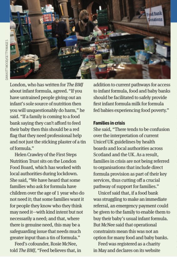 Trisha_the_doc's tweet photo. Just reading this from last week’s @bmj_latest 

Quote from @DoctorChrisVT:

“If a family is coming to a food bank saying they can’t afford to feed their baby then this should be a red flag that they need professional help and not just the sticking plaster of a tin of formula.” https://t.co/HRqsDjdRMg