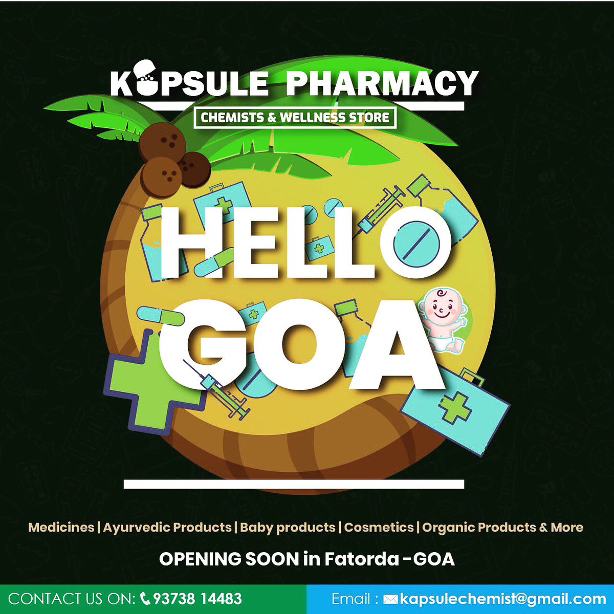 su_shetty's tweet photo. Let’s take care of your health together .. Opening soon in Fatorda.

#pharmacyopeningsoon #wellnessstore #beautystore #fatorda #goanpharmacy #vocalforgoa #vocalforlocal https://t.co/p3PFL5e81z