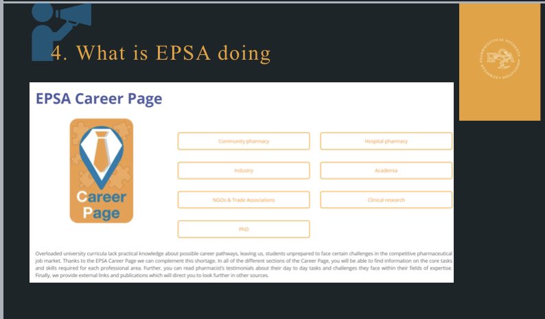 EPSA_Online's tweet photo. Are you aware of the ≠ activities in place to meet stud• needs⁉️

Lleap platform ➡️ lifelong learning

Career page ➡️ professional development and career orientation

Methodology booklet ➡️ advocating for harmonisation🔄 and ↗️of the education in 🇪🇺

Cc @PGEU @EIPGeu @EAHPtweet https://t.co/ObQvLa7cxJ