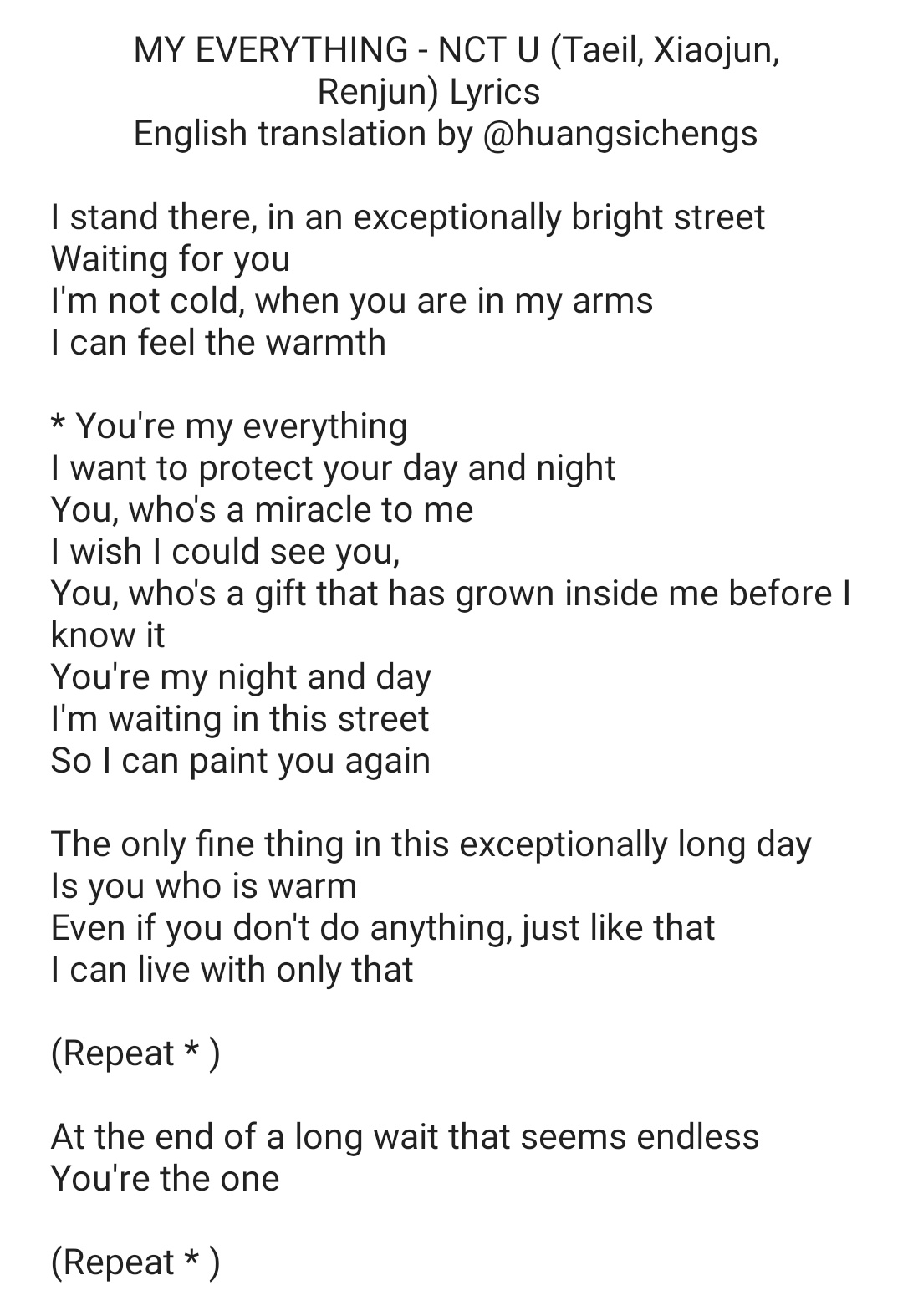 Uzivatel 엘르 Chenle Day Na Twitteru My Everything Nct U Lyrics English Translation Nct Resonance Pt2 Resonance Nct Resonance T Co Dtdxtoloe8 Twitter