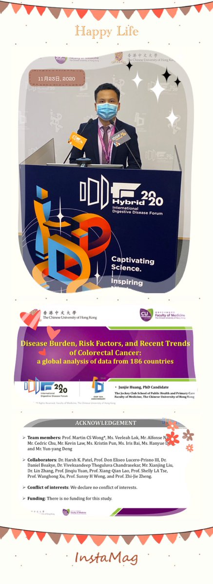 junjie_cuhk's tweet photo. Delighted to have a chance of presenting a study from our @CUHKMedicine Public Health Team of Prof. @drwong_martin in the @IDDF_CUHK #IDDF2020 #YIA session chaired by Prof. @emadelomar @sunnyheiwong @Tao_Zuo_ Thanks a lot for organizing this wonderful event! https://t.co/Q7c8OGfb5o