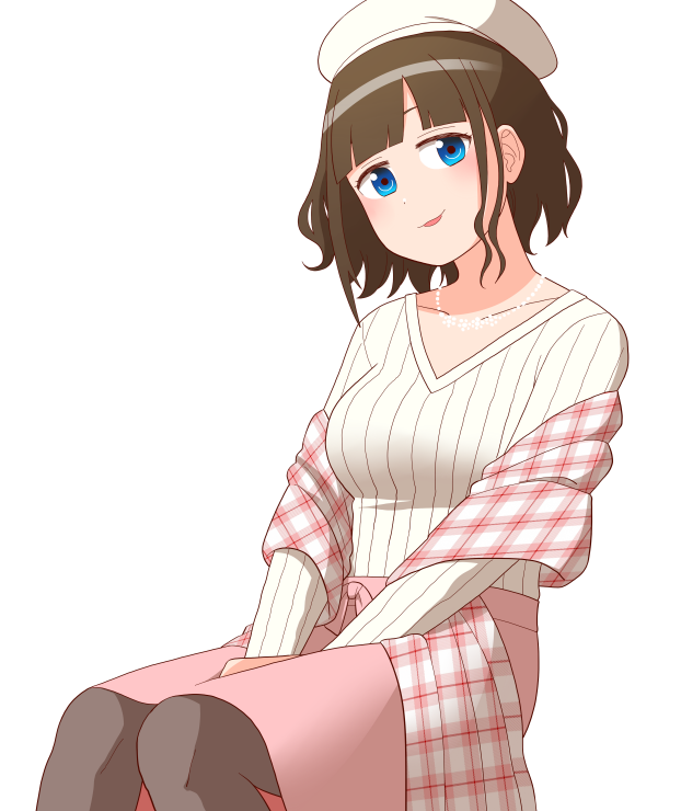 1girl solo blue eyes hat brown hair jewelry skirt  illustration images