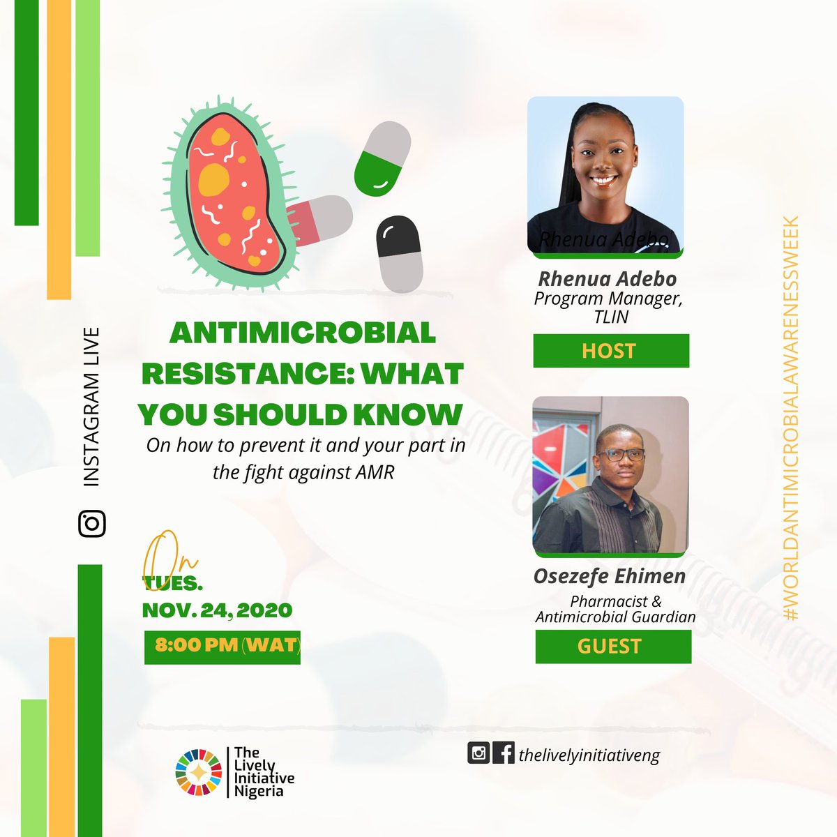 lively_ng's tweet photo. Antimicrobial Resistance is a #globalhealth threat and sadly, majority are not knowledgeable about it.

Join us this Tuesday as we talk with @IsaacLight_ about #Antimicrobialresistance and how to prevent its spread.

#AfricaWAAW #TLINtalks #healtheducation https://t.co/KAWa1kkECH