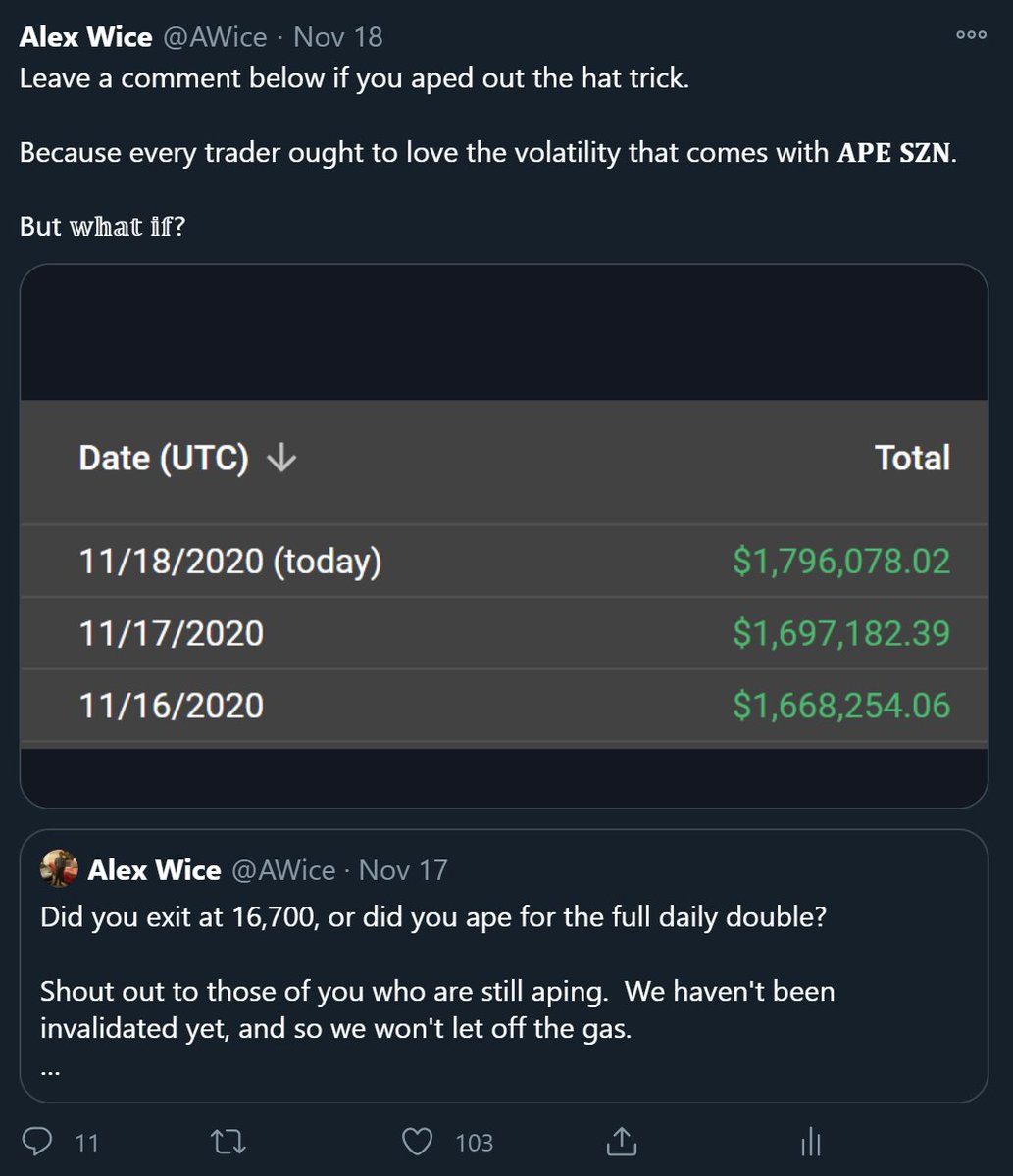 Here is a real life example where I made $5.2m instead of $1.7m because I continued to press my advantage, instead of "taking profit." I took MORE profit, dumbass. Full ape. Now that's "taking profit."When you want to "take profit", consider "taking more profit."19/23