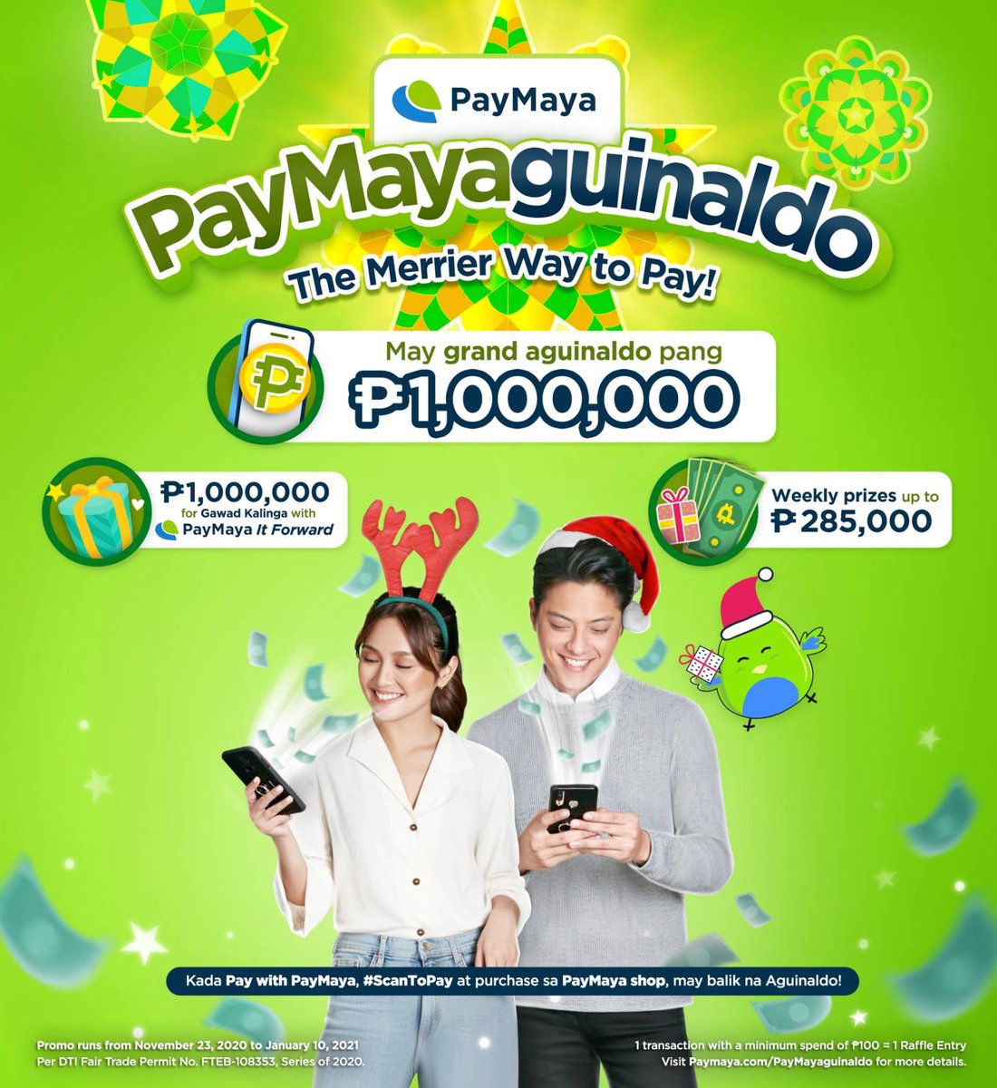 imdanielpadilla's tweet photo. Bukod sa P1-M sa grand draw, every week may weekly draw na aabot hanngang pa P285,000 na papremyo! Gawin mo lang ang mga sumusunod:
✅ #ScanToPay with PayMaya QR
✅ #PayWithYourNumber for your online orders
✅Buy mobile load, data and treats inside the PayMaya app https://t.co/pjWXsmwhRC