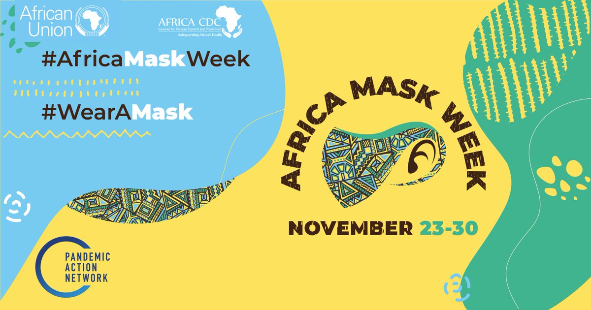 AfricaCDC's tweet photo. Join us for the #AfricaMaskWeek #WearAMask. Join the kick-off event today at 6.00 pm EAT at: https://t.co/9zWEgVXz60, ID 916 5711 1736, code 072567. Download the #AfricaMaskWeek infographic messages at https://t.co/9TimYrBBZQ or https://t.co/mUGMxTvzhj https://t.co/7C9PEYAPTB