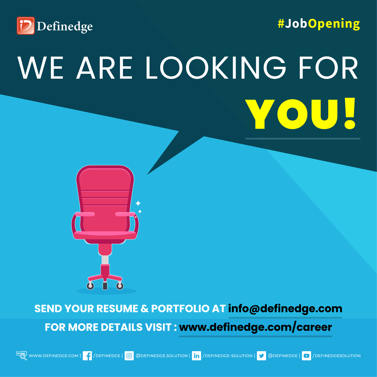 Definedge's tweet photo. Looking for more than just a job? Begin your adventure with us. 

Submit your awesomeness at info@definedge.com &amp; for more details visit https://t.co/3EsKzgLsy7

#DefinedgeSolutions #Definedge #JobOpening #JobOpportunity #WithDefinedge #WorkWithDefinedge https://t.co/Z0xjCGjBOx