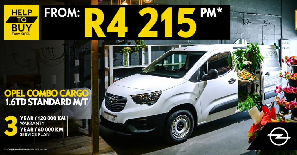 OpelSA's tweet photo. It’s time to invest in your business! Buy the Opel Combo Cargo 1.6TD Standard M/T from only R4 215 per month. Ts &amp; Cs apply.

Interested? View offer: https://t.co/I43W2Iv3Ko

#Opel #OpelSA #Combo #ComboCargo https://t.co/PPbjeT5HeX