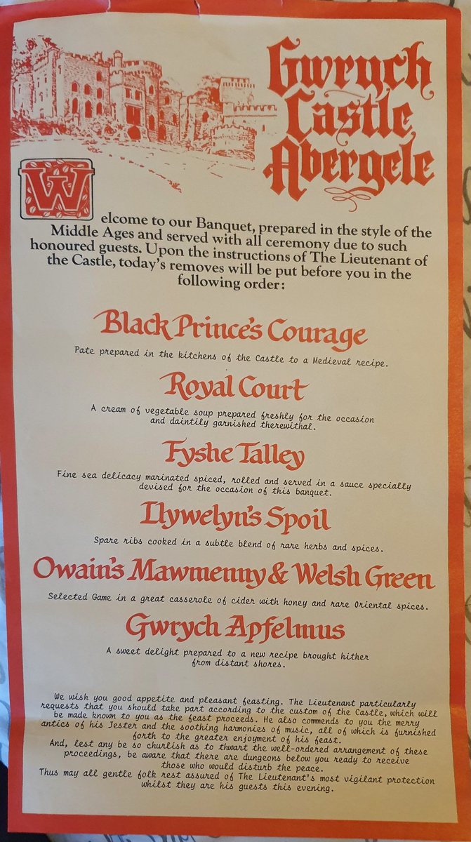Anaveildra's tweet photo. @antanddec @imacelebrity This was a menu from a meal my Nan went for in @gwrych @GwrychTrust probably in the 80s 😁 Though you might like to see it... I bet the celebs wish this was their menu 🤣🤣 https://t.co/qwG07eknZl