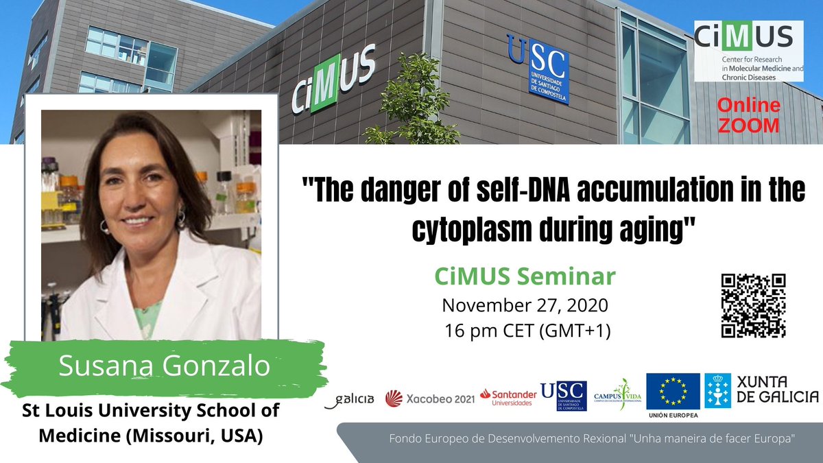 CiMUS (@cimususc) on Twitter photo 📢If you want to learn more about #GenomeInstabiltiy #senescence and #aging, don't miss this #CiMUSseminar by Dr Susana Gonzalo from <a href="/slusom/">SLU Medicine</a>.
💻👩💻👨💻Join us #online this Friday
⏰4 pm (GEMT+1, Madrid)
👉 + info: bit.ly/SGonzalo 📢If you want to learn more about #GenomeInstabiltiy #senescence and #aging, don't miss this #CiMUSseminar by Dr Susana Gonzalo from <a href="/slusom/">SLU Medicine</a>.
💻👩💻👨💻Join us #online this Friday
⏰4 pm (GEMT+1, Madrid)
👉 + info: bit.ly/SGonzalo