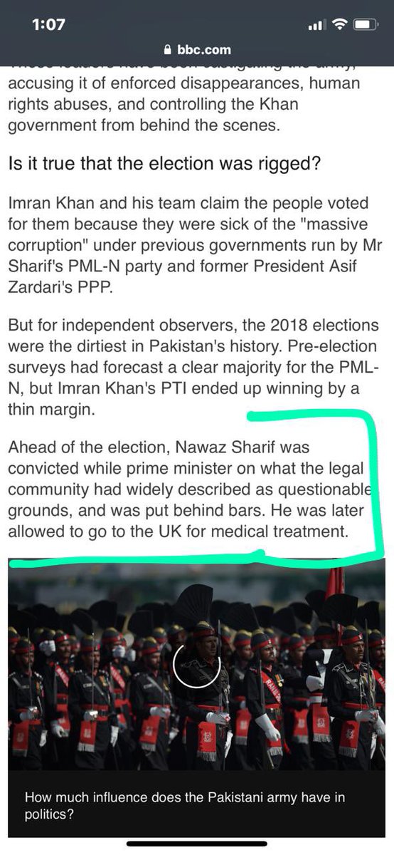 On Nawaz Sharif’s disqualification, the report again obfuscates the context.He was disqualified by a 5 member bench of Pakistan’s apex court in July 2017, ONE year before elections, in Panama leaks case.He was convicted in graft cases revolving around his London flats (cont)