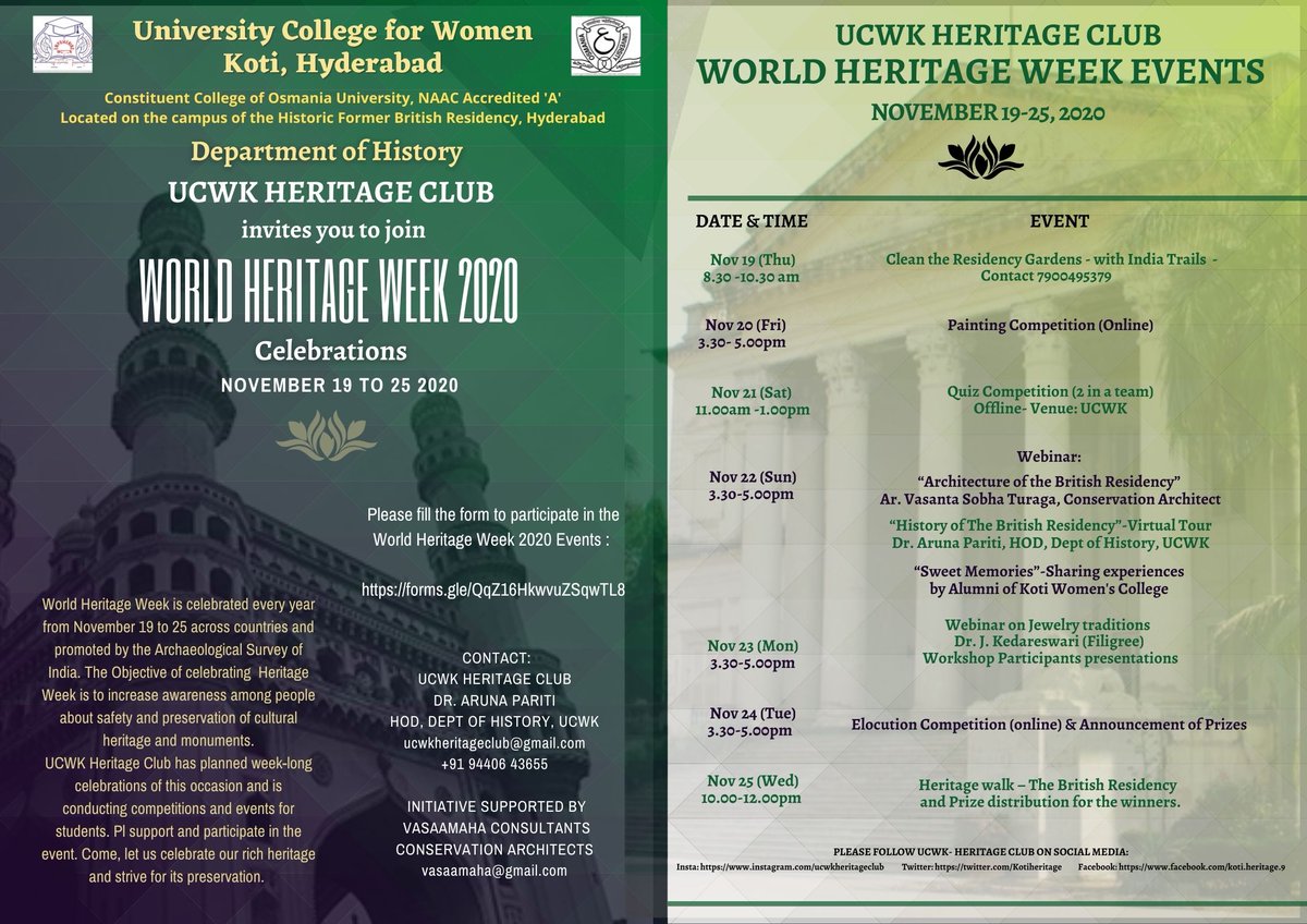 Kotiheritage's tweet photo. UCWK Heritage Club #worldheritageweek 
Day 5: Webinar on Jewellery Traditions of India (Filigree) by Dr. Kedareswari, Ex- Curator @sjmhyd followed by Presentations by Workshop Participants (Competition) at 3.30 PM today. Pl join @Andrew007Uk @arvindkumar_ias
 @OsmaniaOfficial https://t.co/TjJhksOATN