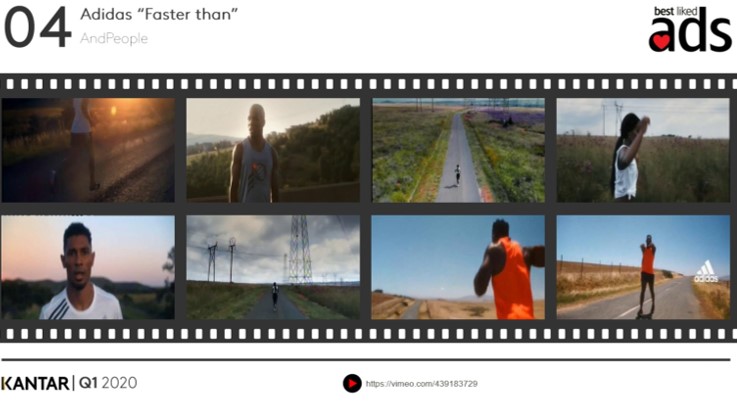 Kantar_AME's tweet photo. "We run to be better."🏃🏽⚡️👟 

@adidasZA's #FasterThan by @_AndPeople is #4 in @Kantar_AME's Top 10 #BestLikedAds for Q1 2020. 

View SA's best-liked ads of Q1 and Q2 2020 on @Bizcommunity 🇿🇦❤️📺 | https://t.co/uRDTjyXiaA

Watch the ad 👀📽️ | https://t.co/y5fUJvGLtO https://t.co/UH3LFkuprC