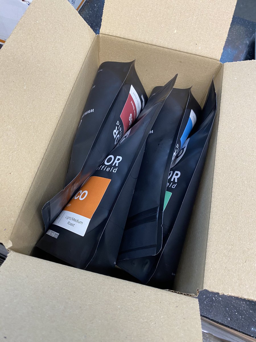 coffeemoormkt's tweet photo. Another order packed and ready to be dispatched. Have you got your coffee order in yet? Order before 12 for dispatch today. FREE local delivery over £9.99 or FREE national delivery over £19.99 or our market stall @TheMoorMarket remains open 8-4 Monday-Saturday during lockdown. https://t.co/f9GWHIaf0g