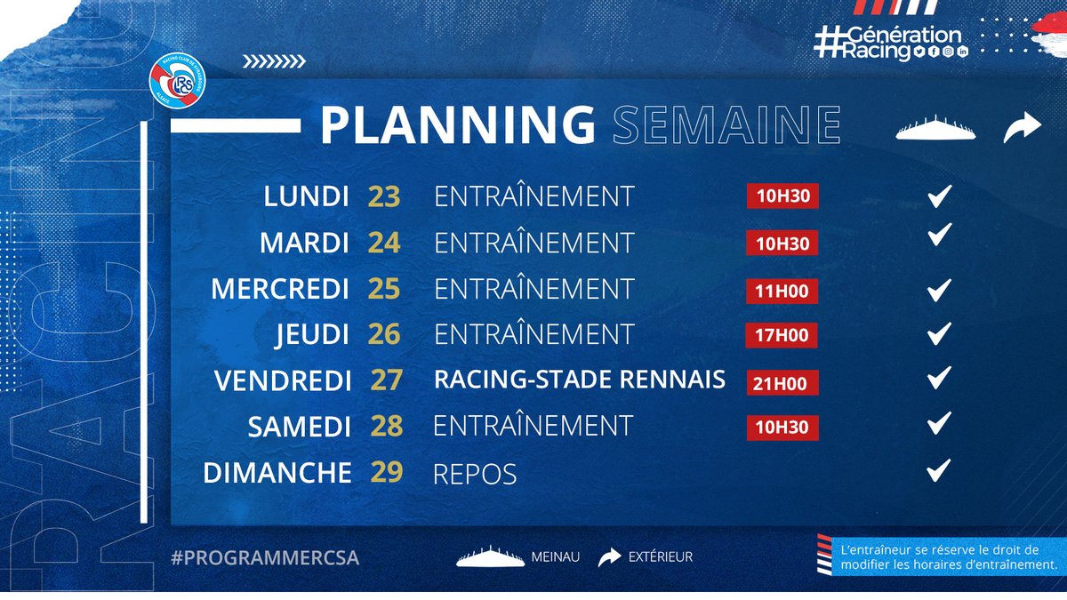 📅 #ProgrammeRCSA I Le planning complet de la semaine ⤵️