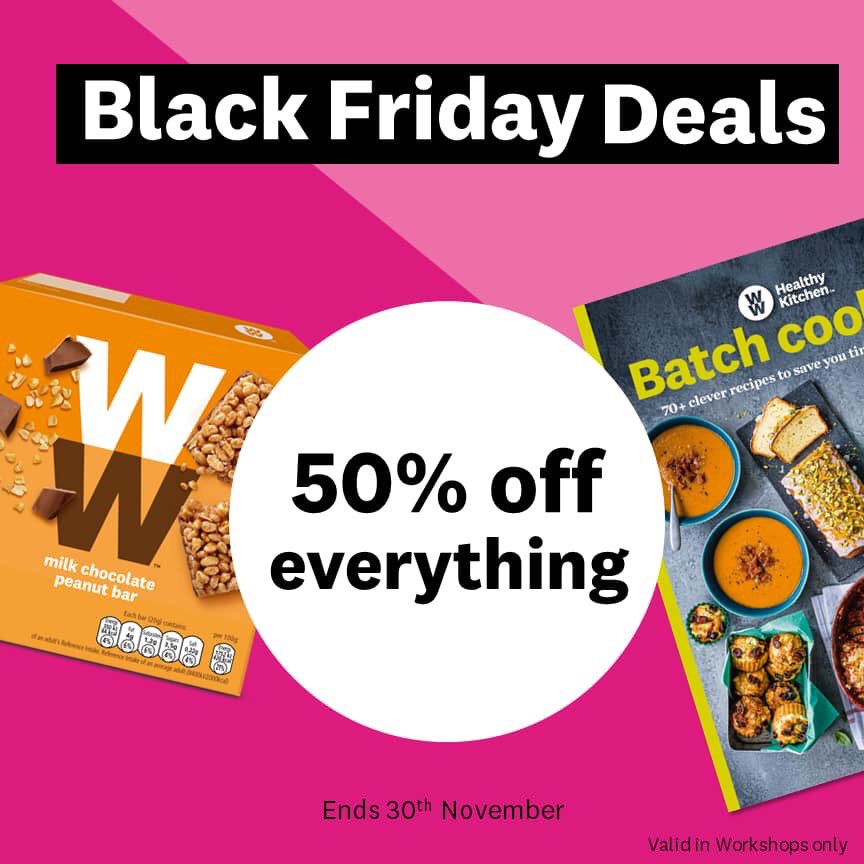 The WW Black Friday Sale is on NOW!  Mega savings at our WW Online Shop including 25% off your favourite snacks plus bundle bargains to support you on your health and wellbeing journey!📲🍫🍡🛍

Enter your WW Coaches code at the checkout and claim a FREE gift AND FREE shipping!
