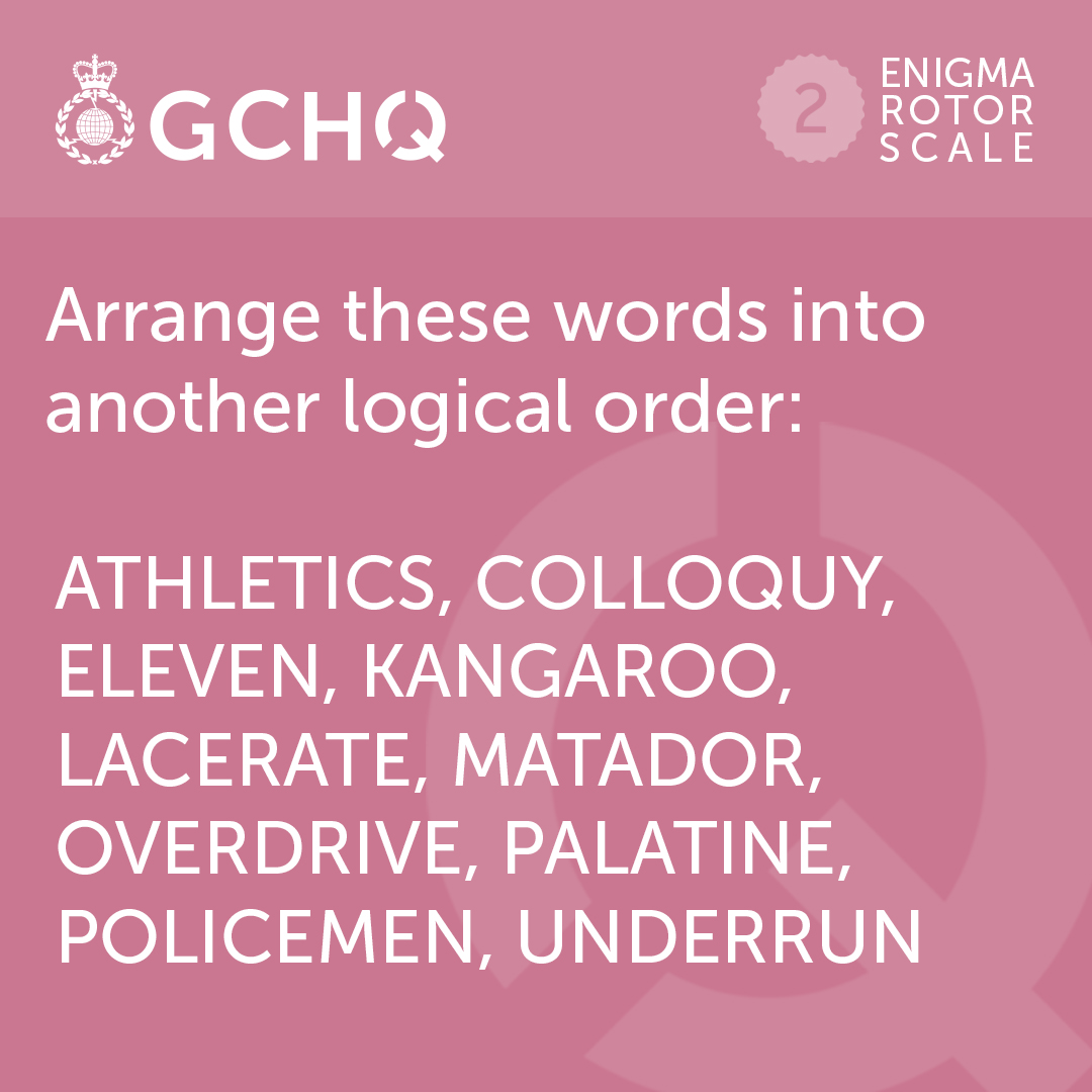 Arrange these words into another logical order: Athletics, Colloquy, Eleven, Kangaroo, Lacerate, Matador, Overdrive, Palatine, Policemen, Underrun