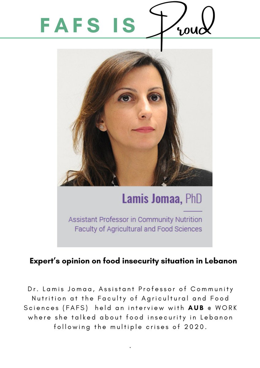 AUB_FAFS's tweet photo. Dr. Jomaa highlighting the dire food insecurity situation in Lebanon in light of the multiple crises of 2020
For the full  AUB@WORK interview visit the following link: 
https://t.co/vZ8Xphv0jj https://t.co/3QQW2NO0dA