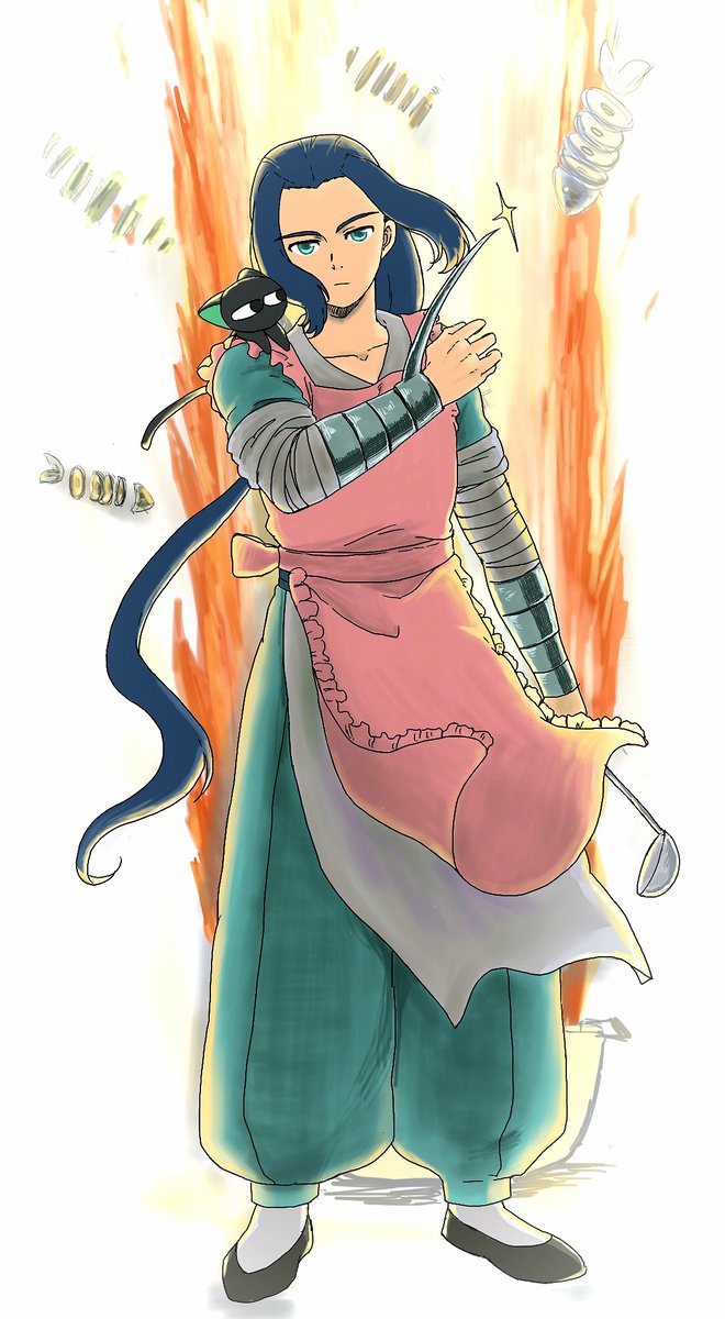 さく 似合うだろうなとは思っていたけど本当にエプロン姿の无限のイラストがあったので描きたくなって描いた