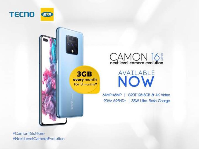 mtnug's tweet photo. What is the one feature that you love most about the Camon 16?
Is it the;
Camera
Storage
Processor
The smartphone comes fully connected with free 3GB internet bundle from MTN, every month for three months and 100% bonus on all data bundles purchased. #TecnoxMTN #Camon16IsMore https://t.co/bTkrpCaepn