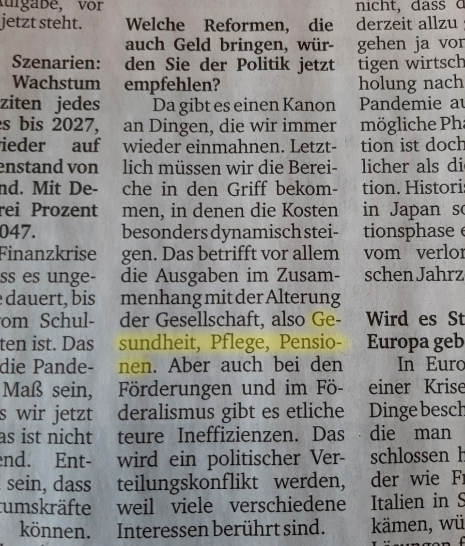 In einer Pandemie bei #Gesundheit und Sozialem kürzen:

Sowas gilt in Österreich als 'seriöse Ökonomie'.

Martin #Kocher ist Chef des Instituts für höhere Studien und des Fiskalrats.

Riesige Vermögen und Profite endlich gerecht besteuern? Kein Wort dazu.
kurier.at/wirtschaft/ihs…