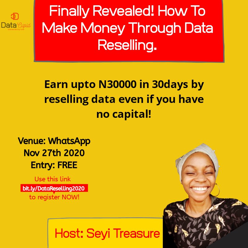 Yes so as regards my second way learn skills and sell something that you can do better.I would be running a FREE training on WhatsApp, to teach people how to resell Data and some other utility.This training is going to encompass all the knowledge I have in reselling of data