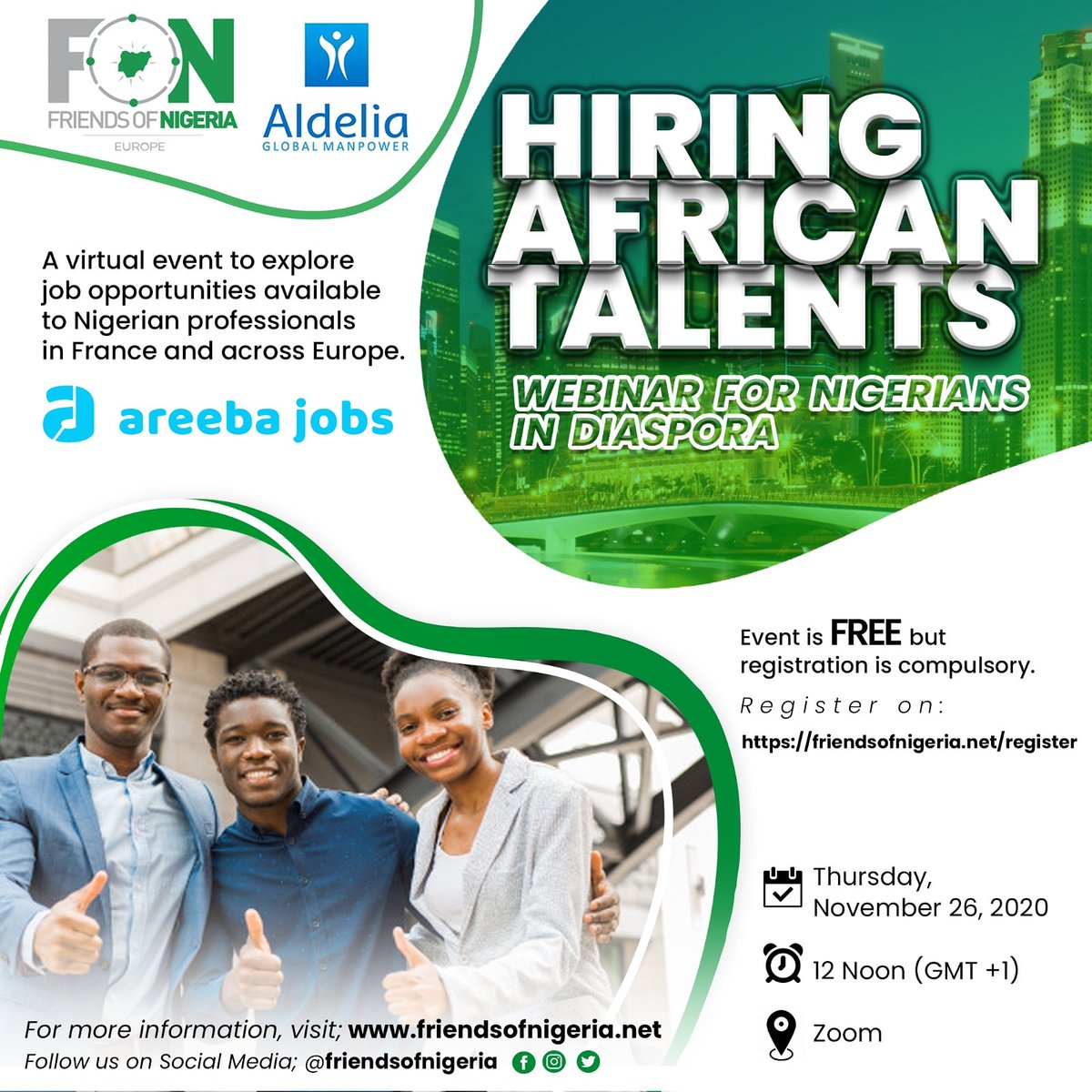 abiodunodunuga's tweet photo. @FON_EUROPE and @Aldelia_hq has put this together to help Nigerian professionals seeking job opportunities in Europe.
It's free but registration is required.
https://t.co/Q9xJ1pnE4w
#FriendsOfNigeria
#Aldelia
#Job
#Career
#Opportunity
#Europe
#Diaspora
#recruitment
#Hiring https://t.co/MrQopkCjzl
