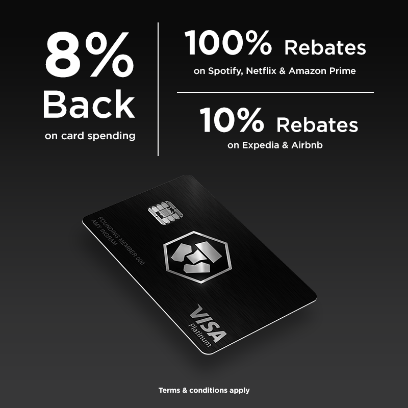 cryptocom's tweet photo. Love % Back? We do too. Metal https://t.co/vCNztABJoG  Card. Loaded with perks. 100% rebate on Netflix, Spotify &amp; Amazon Prime. Download app now - Reserve your metal card!
