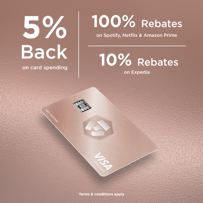 cryptocom's tweet photo. Love % Back? We do too. Metal https://t.co/vCNztABJoG  Card. Loaded with perks. 100% rebate on Netflix, Spotify &amp; Amazon Prime. Download app now - Reserve your metal card!