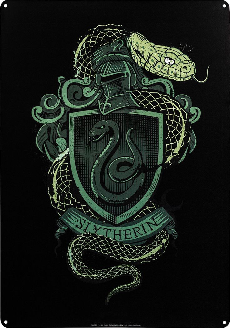 Logo asrama identik sama ular hijau dan perak, rival bgt sm gryffindor (pendapat pribadi). Gimana engga, coba? Malfoy sama harry sangat amat musuhan kan. Walaupun diakhir, malfoy mengakui harry dan akhirnya beberapa kali juga malfoy nunjukin kalo doi emang peduli sama harry.