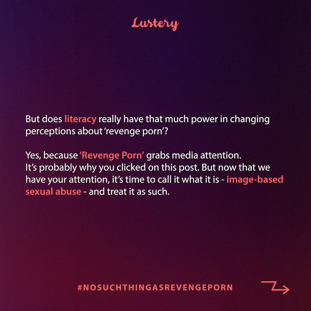 LusteryHQ's tweet photo. It's time to change the narrative, stop calling it 'Revenge Porn' and start calling it what it really is: Imaged-based Sexual Abuse. Double click if you agree, tell us your thoughts below and spread the word‼️  ➡️#nosuchthingasrevengeporn ⁣ https://t.co/dkyPxol4dh