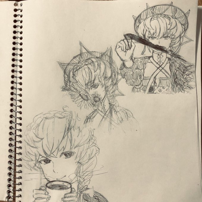 というわけで落書き練習にゴッホちゃん🌻
初めに描いた真ん中はとにかく線を描くのに時間をかけないことを目標に

でもさすがに汚くなりすぎて右上のは丁寧に形を拾ったものの全体のバランスが崩れ

一番力を抜いて描いた左下が最も落ち着いたという結果に(添い寝CGを手本にしたのもあるけど) 
