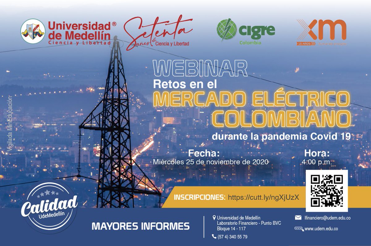 LFinancieroUDEM's tweet photo. “Retos en el mercado eléctrico colombiano durante la pandemia Covid 19” @XM_SA_ESP @UdeMedellin_ 

Inscripciones: https://t.co/Jveh1hAtze https://t.co/NvYIFFzxHO