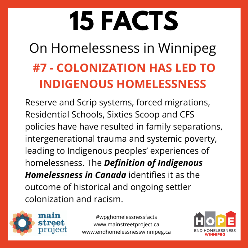 Fact #7: Indigenous homelessness in Canada is the outcome of historical and ongoing settler colonialism and racism. https://www.homelesshub.ca/IndigenousHomelessness
