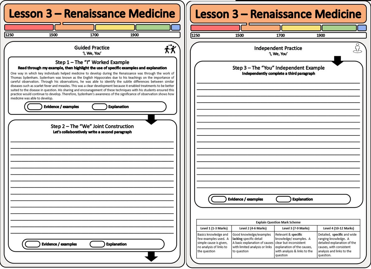 tommole's tweet image. Really enjoyed putting this revision booklet together for the GCSE History Medicine topic. Gave me a great opportunity to try out lots of ideas I&apos;ve seen on twitter over the last few weeks, including guided reading, &apos;I, we you&apos; templates, and &apos;how far do you agree swing-o-meters.