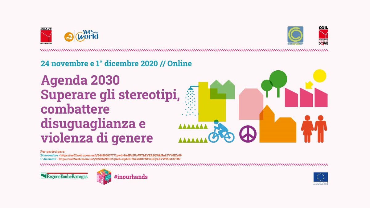 WeWorldOnlus's tweet photo. #Agenda2030 24 novembre e 1° dicembre: due incontri formativi organizzati in occasione della giornata contro la violenza sulle donne, per superare gli stereotipi, combattere diseguaglianza e violenza di genere #ShapingFairCities
Scopri come partecipare https://t.co/CP1YcTBGdY https://t.co/TUtdZUDDFn