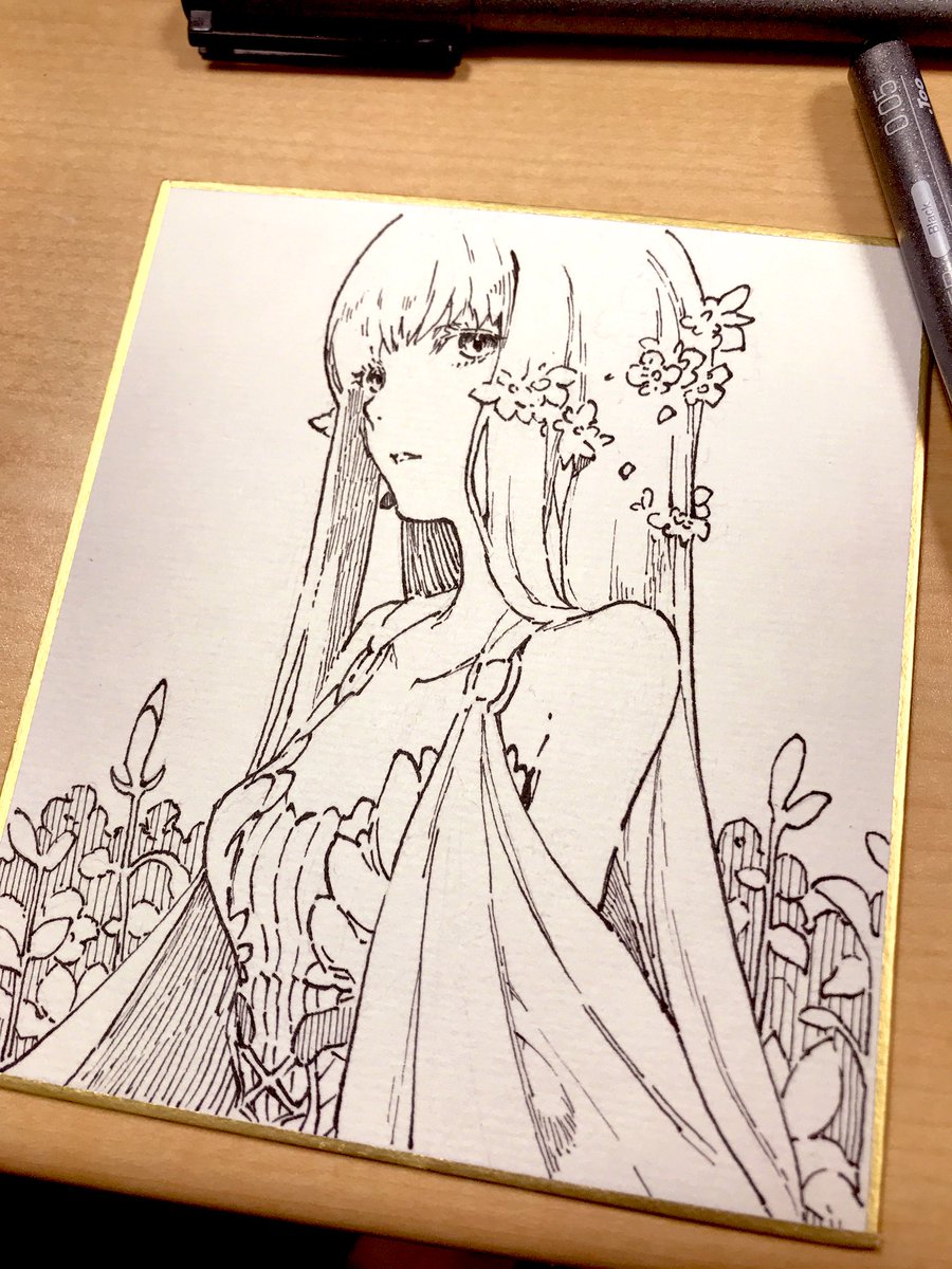 今日のイベントで頒布した色紙、過去同人誌キャラピックアップ集でした。
二枚目は完成形撮りそびれてしまったのでサイン前 