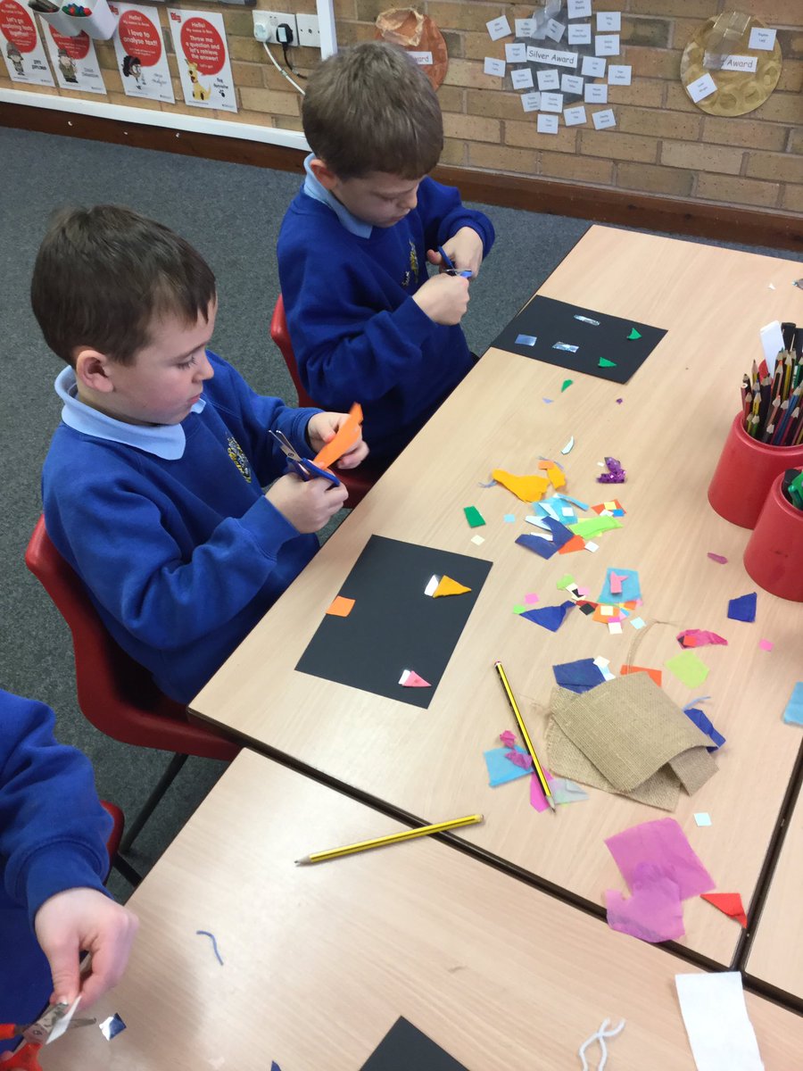 LSTMrsC's tweet photo. Applying our collage skills to create ‘Castle and Sun’ in the style of Paul Klee #stpsart https://t.co/kT1G9KIIuN