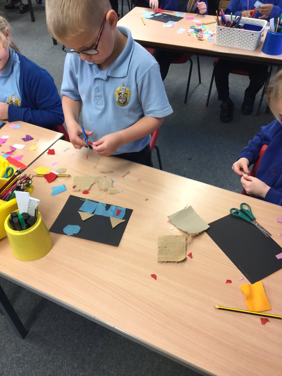 LSTMrsC's tweet photo. Applying our collage skills to create ‘Castle and Sun’ in the style of Paul Klee #stpsart https://t.co/kT1G9KIIuN