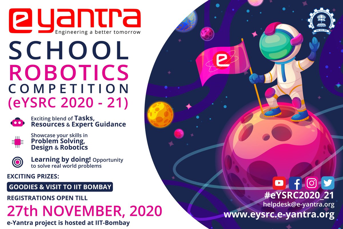 DeshApnayen's tweet photo. Desh Apnayen Foundation will sponsor the participation fee for select schools for the @eyantra_iitb #robotics contest. https://t.co/lxmqPzlRQR #ACTIZENS
(@rneelmani @raghavansweta @green4girls @deonnewm @rajnibhatiasdps @GanjaleMrunal @itsrajdeepdas @jasminejerrya @karandi65) https://t.co/j4XUPUyucK