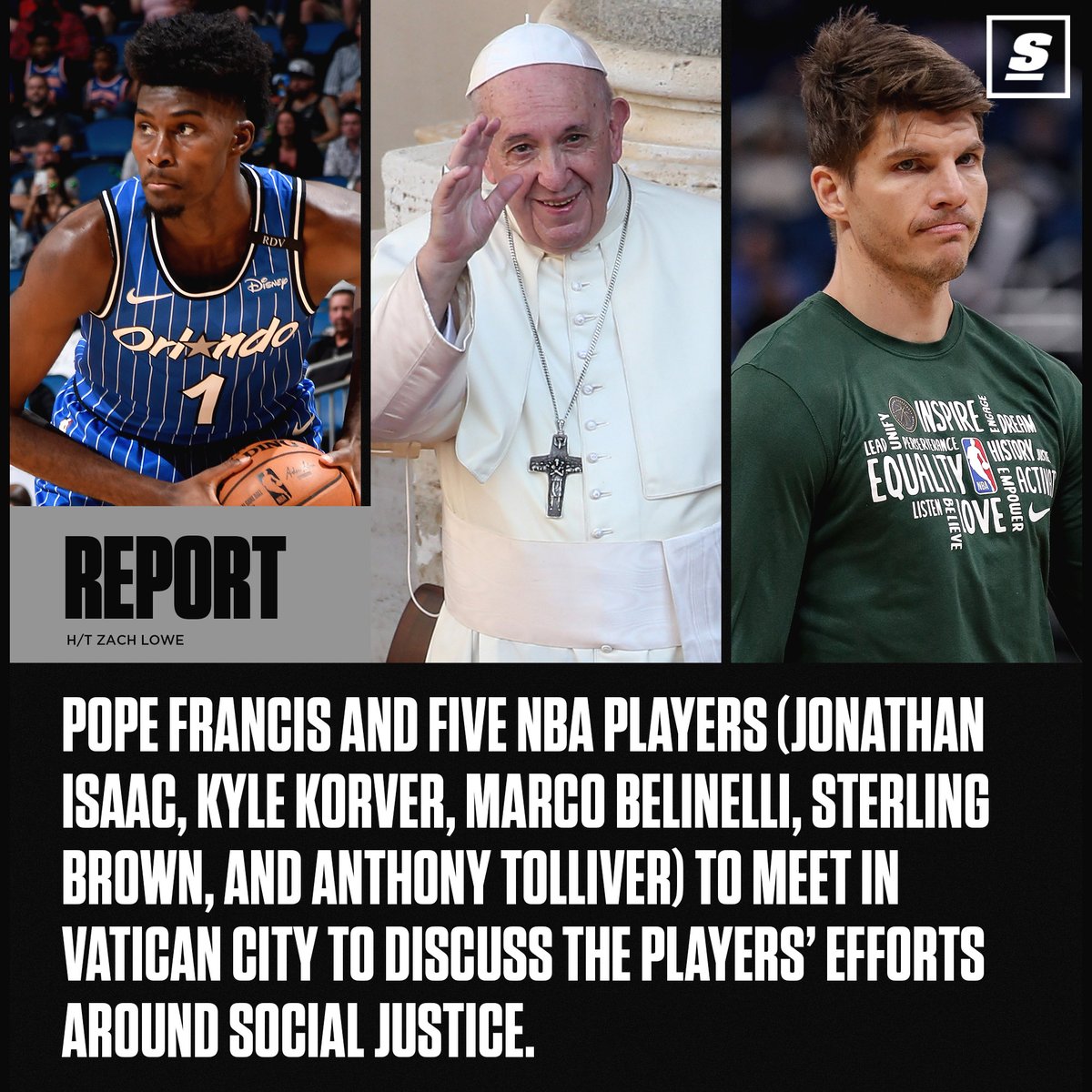 theScore's tweet photo. An assistant to Pope Francis reached out last week indicating the Pope wanted to learn more about how NBA players had brought attention to social justice issues and economic inequality. 🙏 🏀 https://t.co/MafPQ9YS0w