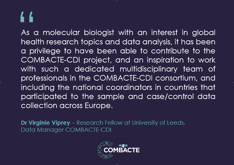 COMBACTE's tweet photo. Dr Virginie Viprey is one of the academic partners in COMBACTE-CDI and data manager in the project. She is very keen on working in #Cdifficile research and being involved in a multidisciplinary team. #NovemberCdifficile #CdifficileAwareness @HCAILeeds @kerrieanndavies @IMI_JU https://t.co/CgW3CeVcrG