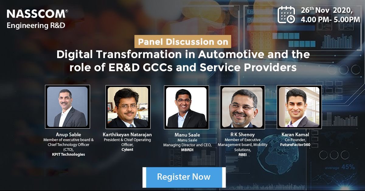 siva_polimetla1's tweet photo. Join the #NASSCOM #EngineeringRD #PanelDiscussion on 'Digital Transformation in Automotive and the role of ER&D GCCs and Service Providers' Register Now: https://t.co/KTzfP8J4WM
Anup Sable Manu Saale Karthikeyan Natarajan Karan KAMAL R.K. Shenoy Diksha Nerurkar https://t.co/Rv6BHs6Jvk
