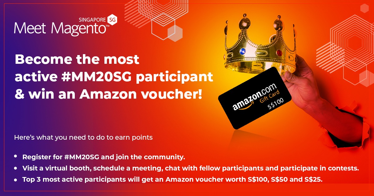 MeetMagentoSG's tweet photo. Win an Amazon gift voucher worth $100 simply by being active on #MM20SG'scommunity and being on top of the leaderboard.

Start interacting today and register now at https://t.co/5xk8atSlSS

#Adobe #Magento #Singapore #Virtualevent #meetmagento #countodown #onlineconference https://t.co/if8dyps5dx