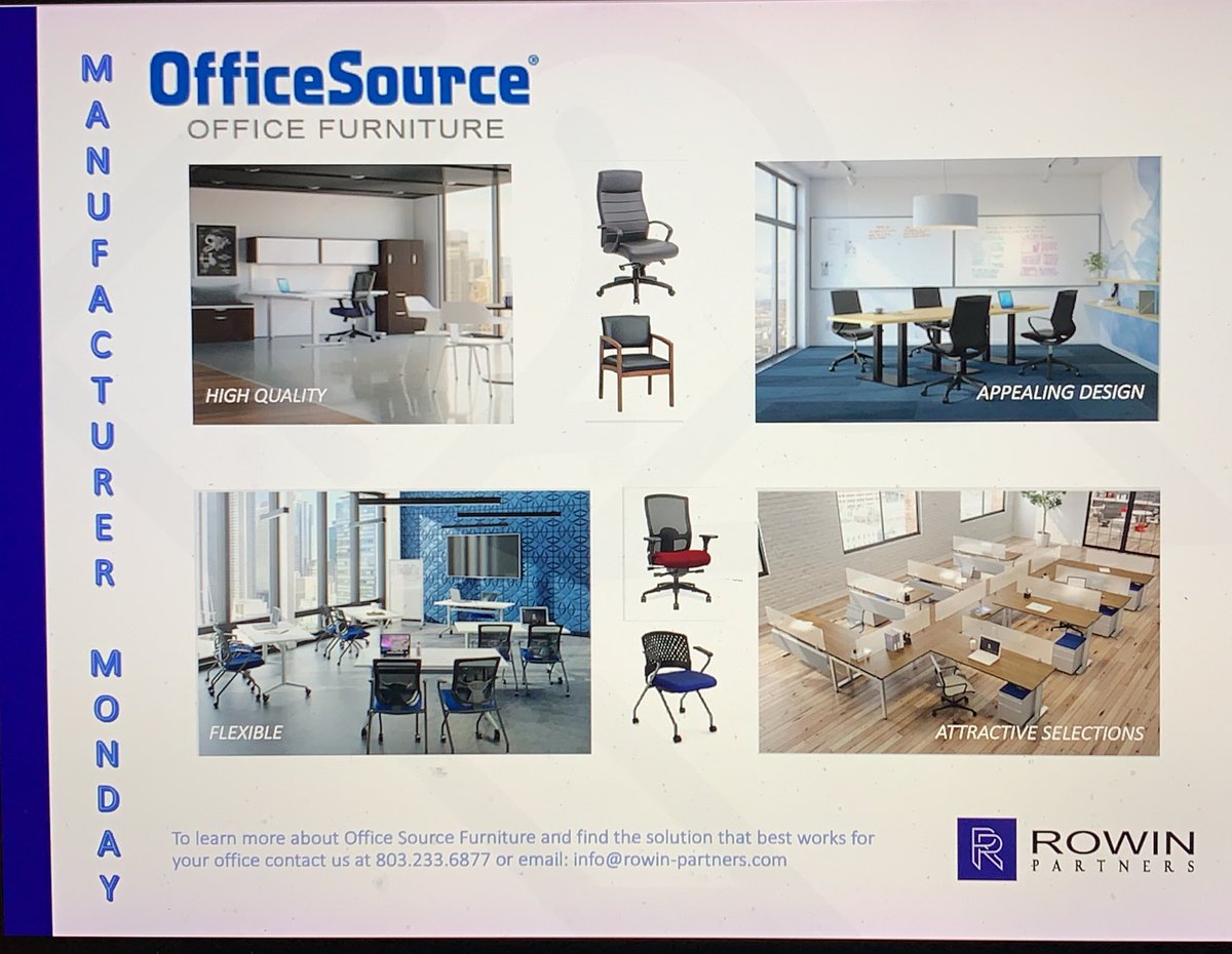 RowinPartners's tweet photo. Happy Manufacturer Monday! Rowin Partners is pleased to highlight Office Source Furniture. They focus on value, quality &amp; design. To learn more about them contact us at 803.233.6877 or email: info@rowin-partners.com. We hope you have a great week! https://t.co/SeQ1xASqLg