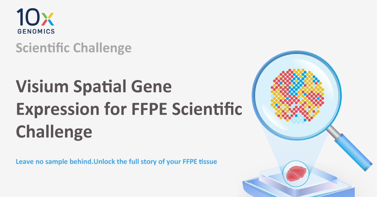 10x Genomics is inviting researchers to share innovative ideas for Visium Spatial Gene Expression experiments for FFPE tissues for a chance to win a project performed by 10x Genomics.
The winner will get access to the new product before the general public!bit.ly/33d8gEq