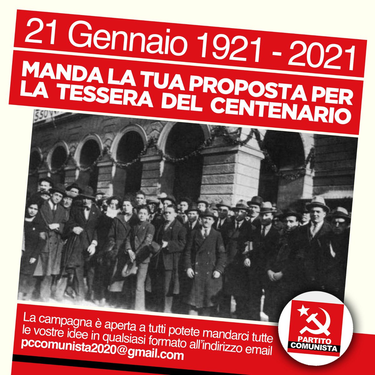 MarcoRizzo1959's tweet photo. Il prossimo anno, esattamente il 21 Gennaio, saranno 100 anni dalla nascita del Partito Comunista d’Italia. MANDATECI la vostra proposta per la tessera del centenario entro il 20 Dicembre.
Tutte le proposte saranno pubblicate sul sito del Partito, pccomunista2020@gmail.com https://t.co/UPAtZC6TEt